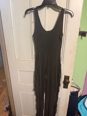 CC Boutique Olive Green Fringe Tank Jumpsuit